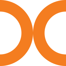 Stylized thick orange half-circle bracket on white background, used as a decorative divider or accent in design.