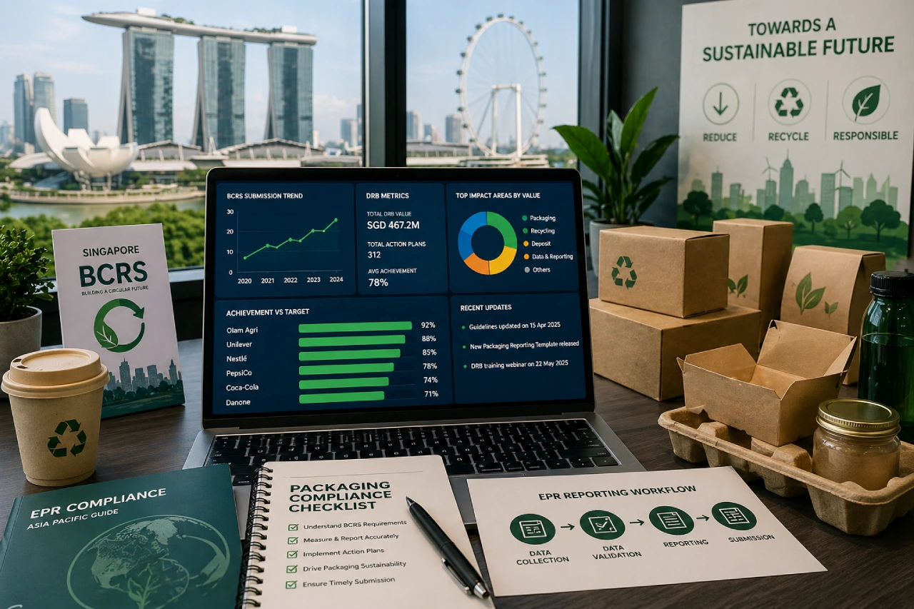Singapore BCRS compliance dashboard and packaging sustainability reporting system